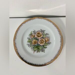 Vintage Gold Trim Yellow Rose Floral Design Plate Made in Japan